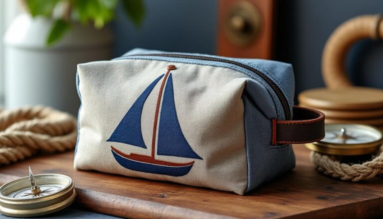 découvrez la trousse de toilette en voile de bateau : un accessoire pratique, robuste et original, idéal pour voyager avec style tout en adoptant une démarche upcycling.
